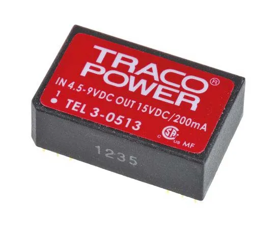 63-7724-63 TRACOPOWER TEL 3 3W Isolated DC-DC Converter Through Hole, Voltage in 4.5 → 9 V dc, Voltage out 15V dc TEL 3-0513