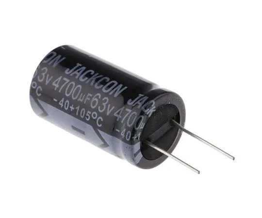 63-7737-86　RS PRO 4700μF 63V dc Aluminium Electrolytic Capacitor, Through Hole 25 (Dia.) x 44mm +105°C 25mm 12mm 44mm　170-1281