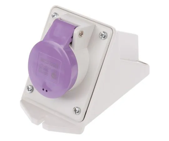 63-7665-56 RS PRO IP44 Purple Wall Mount 2P Right Angle Industrial Power Socket, Rated At 16A, 20 → 25 V 668-5379
