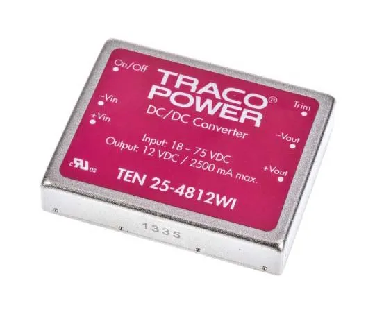 63-7725-35 TRACOPOWER TEN 25WI 25 W, 30 W Isolated DC-DC Converter Through Hole, Voltage in 18 → 75 V dc, Voltage out 12V dc TEN 25-4812WI