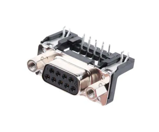 63-7701-10 Harting 9 Way Right Angle Through Hole PCB D-sub Connector Socket, 2.74mm Pitch, with 4-40 UNC Female Screwlocks, 9661526613
