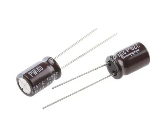 63-7746-90 Nichicon 220μF 25V dc Aluminium Electrolytic Capacitor, Through Hole 8 (Dia.) x 11.5mm +105°C 8mm 3.5mm UPW1E221MPD