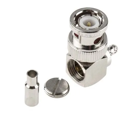 63-7711-52 Amphenol Right Angle 50Ω Cable Mount BNC Connector, Plug, Nickel, Crimp Termination, RG174/U, RG188 A/U, RG316/U B1112E1-ND3G-5-50