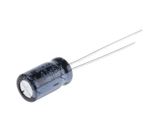 63-7737-73　RS PRO 47μF 63V dc Aluminium Electrolytic Capacitor, Through Hole 8 (Dia.) x 11mm +105°C 8mm 3.5mm 11mm　170-1270