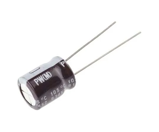 63-7747-05　Nichicon 100μF 63V dc Aluminium Electrolytic Capacitor, Through Hole 10 (Dia.) x 12.5mm +105°C 10mm 5mm　UPW1J101MPD