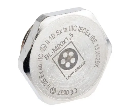63-7655-13 Lapp ATEX M20 Plug, Nickel Plated Brass, Threaded, IP68 52103123
