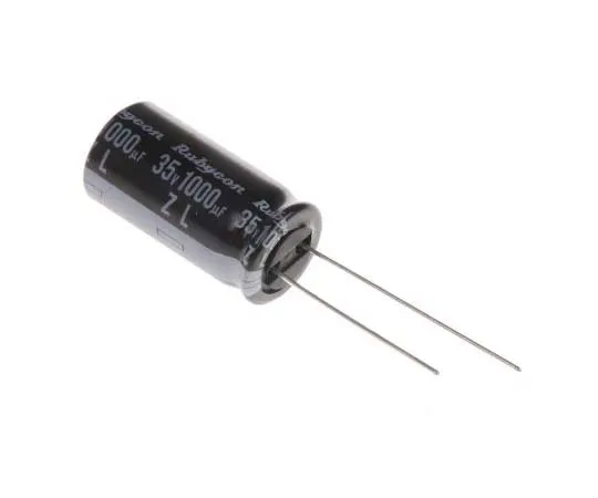 63-7717-10 Rubycon 1000μF 35V dc Aluminium Electrolytic Capacitor, Through Hole 12.5 (Dia.) x 25mm +105°C 12.5mm 5mm 35ZL1000MEFC12.5X25