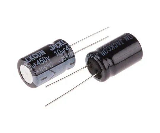 63-7738-45　RS PRO 10μF 450V dc Aluminium Electrolytic Capacitor, Through Hole 13 (Dia.) x 21mm +105°C 13mm 5mm 21mm　170-1323
