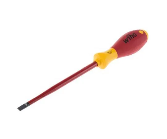 63-7724-20 Wiha Tools, VDE 1000V Approved Slotted Insulated Screwdriver 6.5 mm Tip 150 mm Chrome Vanadium Molybdenum Steel 35392