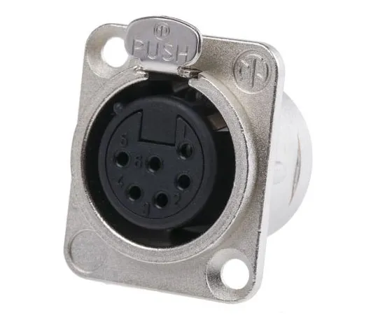 63-7550-57 Neutrik 6 Way Panel Mount XLR Connector, Female, Silver over Nickel Plated Contacts, 50 V NC6FD-L-1