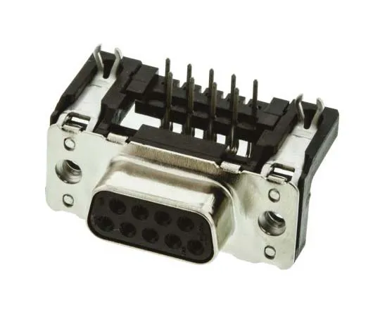 63-7701-06 Harting 9 Way Right Angle Through Hole PCB D-sub Connector Socket, 2.74mm Pitch, with 4-40 UNC Threaded Inserts, 9661526612