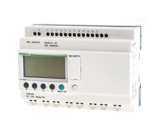 63-7565-48 Schneider Electric Zelio Logic Module, 120 V ac, 240 V ac Relay, 12 x Input, 8 x Output With Display SR2B201FU