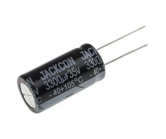 63-7737-29　RS PRO 3300μF 35V dc Aluminium Electrolytic Capacitor, Through Hole 16 (Dia.) x 31mm +105°C 16mm 7.5mm 31mm　711-1368