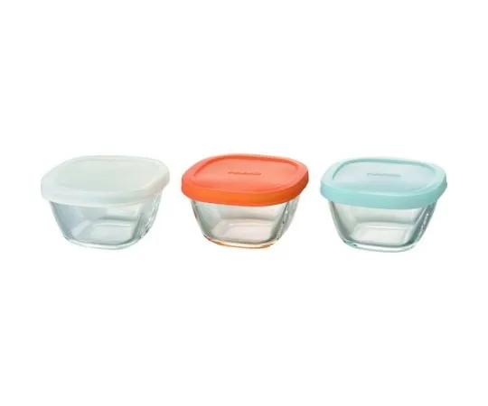 65-2598-67 Food Container Heat-Resistant Mini Square Small Bowl Silicone Lid 3 Pieces 110 mL MKK-SI-2024