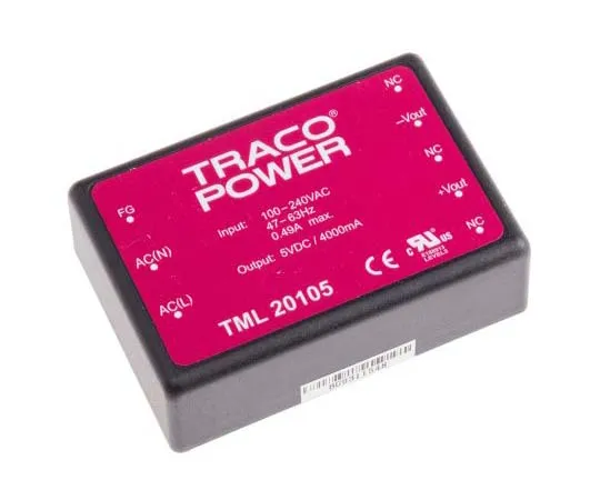 63-7725-56 TRACOPOWER 20W 1 Output Embedded Switch Mode Power Supply SMPS, 4A, 5V dc Encapsulated TML 20105