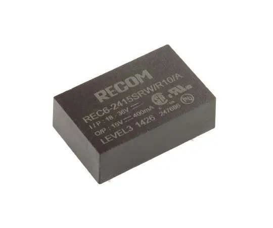 63-7723-21 Recom REC6 6W Isolated DC-DC Converter Through Hole, Voltage in 18 → 36 V dc, Voltage out 15V dc Medical Approved REC6-2415SRW/R10/A