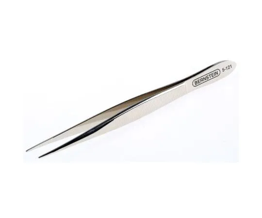 63-7653-86 Bernstein Tools for electronics 120 mm, Nickel Plated Steel, Straight; Narrow Pointed; Serrated, Tweezers 5-121