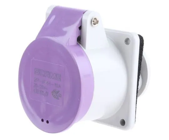 63-7665-55 RS PRO IP44 Purple Panel Mount 2P Industrial Power Socket, Rated At 16A, 20 → 25 V 668-5367
