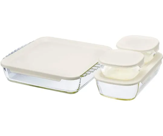 67-3056-84 Stacking Heat Resistant Glass Container/Square 4 Pieces HKOZ-5004-OW
