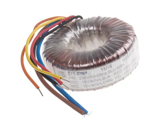 63-7670-74　2 Output Toroidal Transformer, 80VA, 2 x 15V ac　671-8987