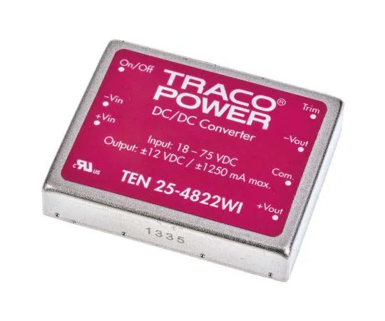 63-7725-39 TRACOPOWER TEN 25WI 25 W, 30 W Isolated DC-DC Converter Through Hole, Voltage in 18 → 75 V dc, Voltage out ±12V TEN 25-4822WI
