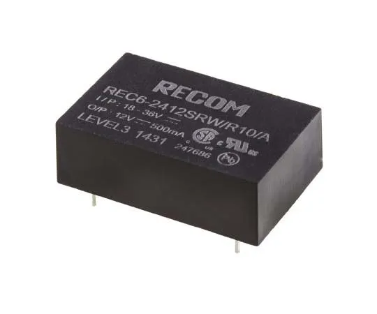 63-7723-18　Recom REC6 6W Isolated DC-DC Converter Through Hole, Voltage in 18 → 36 V dc, Voltage out 12V dc　REC6-2412SRW/R10/A