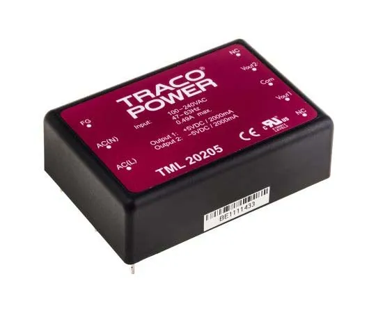 63-7725-63 TRACOPOWER 20W Dual Output Embedded Switch Mode Power Supply SMPS, 2A, ±5V dc Encapsulated TML 20205