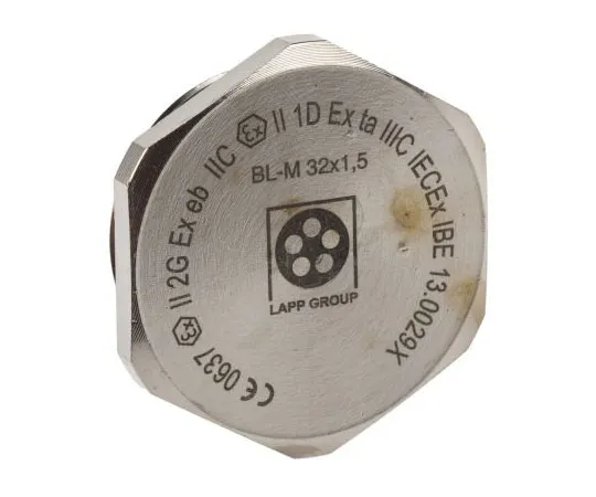 63-7655-17 Lapp ATEX M32 Plug, Nickel Plated Brass, Threaded, IP68 52103143