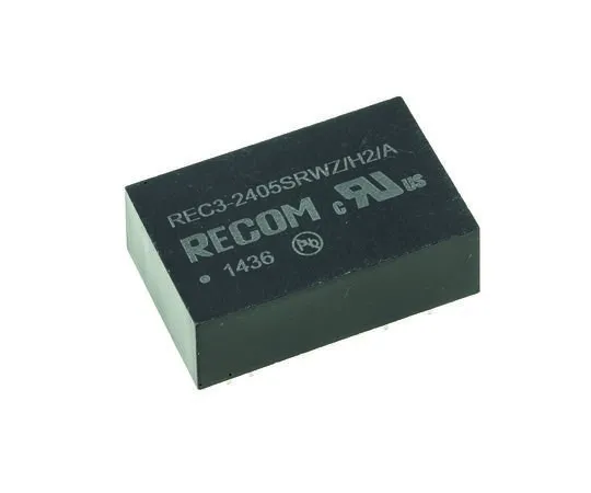 63-7672-09　Recom REC3 3W Isolated DC-DC Converter Through Hole, Voltage in 9 → 36 V dc, Voltage out 5V dc Medical Approved　REC3-2405SRWZ/H2/A