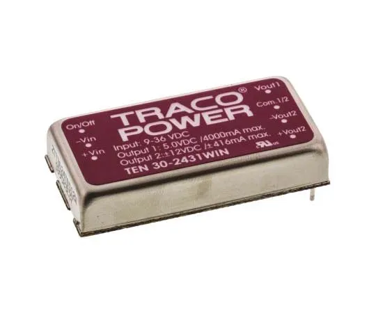 63-7724-70 TRACOPOWER TEN 30WIN 30W Isolated DC-DC Converter Through Hole, Voltage in 9 → 36 V dc, Voltage out 5/±12V dc TEN 30-2431WIN