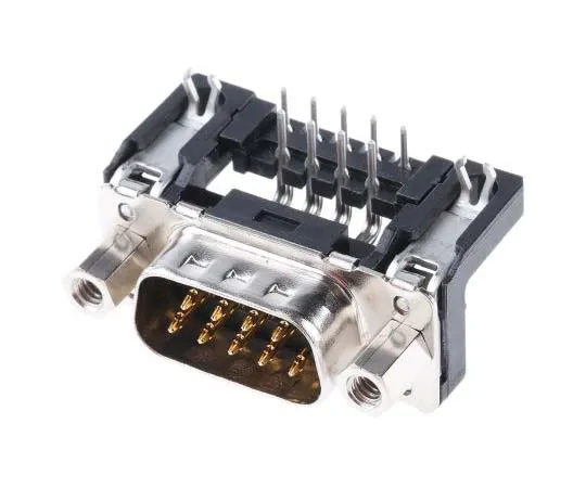 63-7701-14 Harting 9 Way Right Angle Through Hole PCB D-sub Connector Plug, 2.74mm Pitch, with 4-40 UNC Female Screwlocks, 9651626813