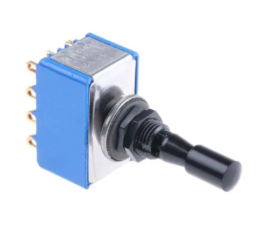 63-7700-06 APEM Four Pole Double Throw (4PDT) Toggle Switch, On-Off-On, Panel Mount 5669ADBGK3V