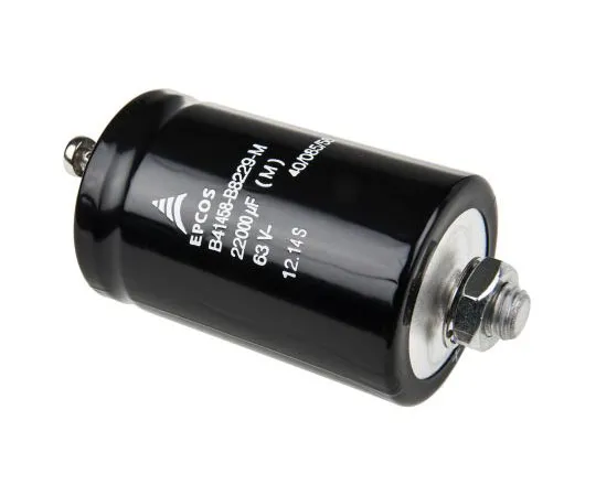 63-7625-34 EPCOS 22000μF 63V dc Aluminium Electrolytic Capacitor, Chassis Mount 51.6 (Dia.) x 80.7mm +85°C 51.6mm B41458B8229M000
