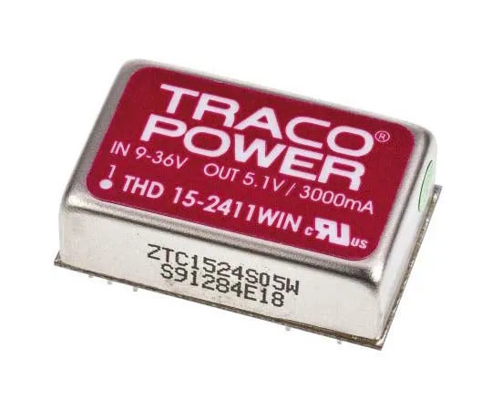 63-7725-02 TRACOPOWER THD 15WIN 15W Isolated DC-DC Converter Through Hole, Voltage in 9 → 36 V dc, Voltage out 5V dc THD 15-2411WIN