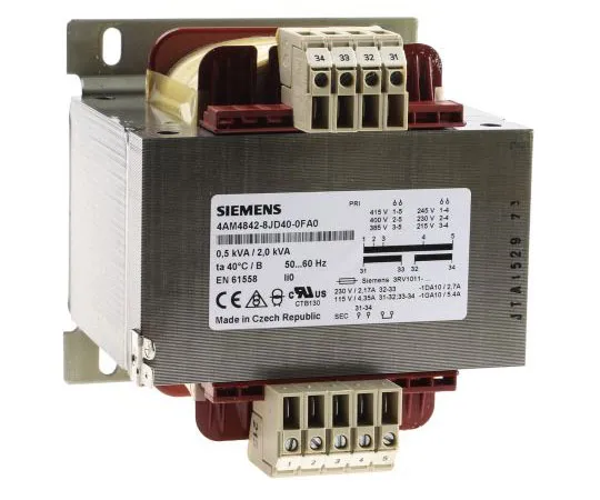 63-7572-80 Siemens 0.5kVA Isolating Transformer, 230V ac, 400V ac Primary 2 x, 115V ac Secondary 4AM4842-8JD40-0FA0