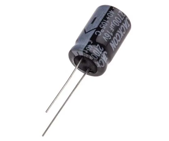 63-7736-62　RS PRO 2700μF 16V dc Aluminium Electrolytic Capacitor, Through Hole 13 (Dia.) x 21mm +105°C 13mm 5mm 21mm　170-1182
