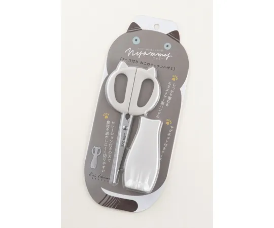 69-6397-21　Cat Kitchen Scissors w/Nyammy Case (Warm Gray)　DH2739