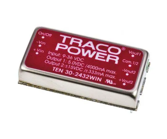 63-7724-72 TRACOPOWER TEN 30WIN 30W Isolated DC-DC Converter Through Hole, Voltage in 9 → 36 V dc, Voltage out 5/±15V dc TEN 30-2432WIN