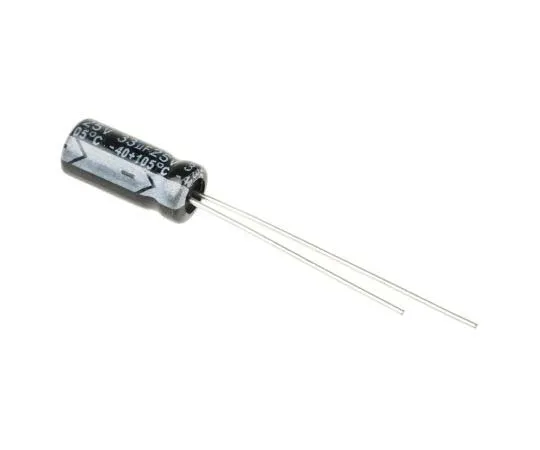 63-7736-71 RS PRO 33μF 25V dc Aluminium Electrolytic Capacitor, Through Hole 5 (Dia.) x 11mm +105°C 5mm 2mm 11mm 711-1075