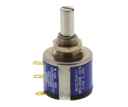 63-7560-50 Vishay 534 Series Wirewound Potentiometer with a 6.35 mm Dia. Shaft 10-Turn, 200Ω, ±5%, 2W, ±20ppm/°C, Panel Mount 534B1201JL