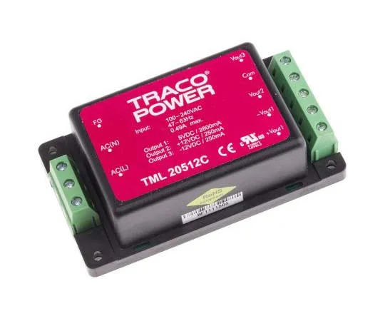 63-7725-78 TRACOPOWER 20W Triple Output Embedded Switch Mode Power Supply SMPS, 2.8 A, 250 mA, 5/±12V dc Encapsulated TML 20512C
