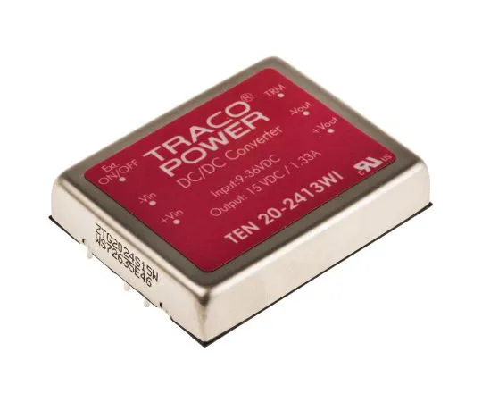 63-7562-69 TRACOPOWER TEN 20WI 20W Isolated DC-DC Converter Through Hole, Voltage in 9 → 36 V dc, Voltage out 15V dc TEN 20-2413WI