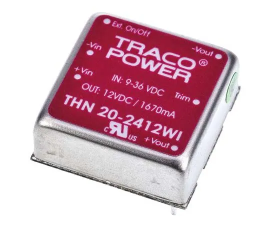 63-7725-20　TRACOPOWER THN 20WI 20W Isolated DC-DC Converter Through Hole, Voltage in 9 → 36 V dc, Voltage out 12V dc　THN 20-2412WI