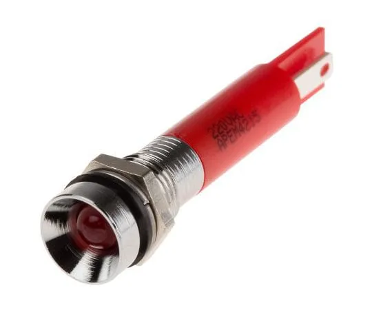 63-8040-57　RS PRO Red Indicator, 220 V ac, 8mm Mounting Hole Size, Solder Lug Termination, IP67　846-2866