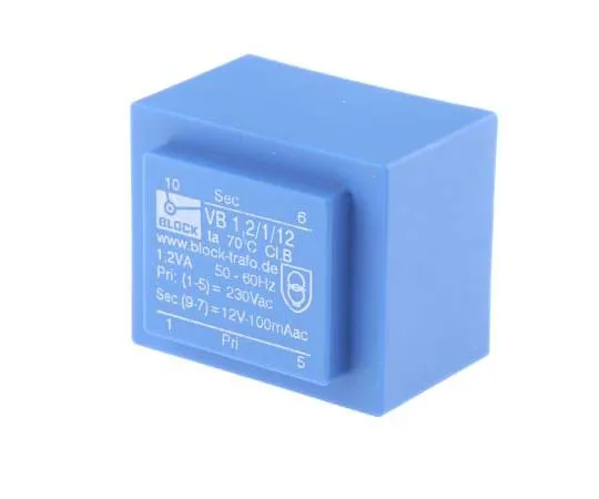 63-7770-41　12V ac 1 Output Through Hole PCB Transformer, 1.2VA　VB 1,2/1/12