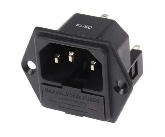 63-8014-43　RS C14 Screw Mount IEC Plug Male, 10A, 250 V ac, F*** Size 5 x 20mm　811-7235