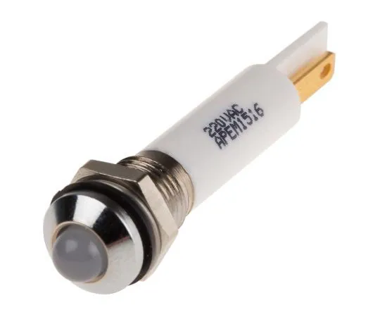 63-8040-51　RS PRO White Indicator, 220 V ac, 8mm Mounting Hole Size, Solder Lug Termination, IP67　846-2835
