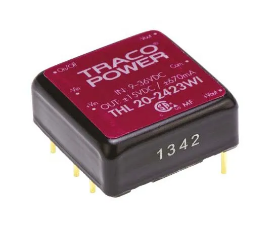 63-7773-56　TRACOPOWER THL 20WI 20W Isolated DC-DC Converter Through Hole, Voltage in 9 → 36 V dc, Voltage out ±15V dc　THL 20-2423WI