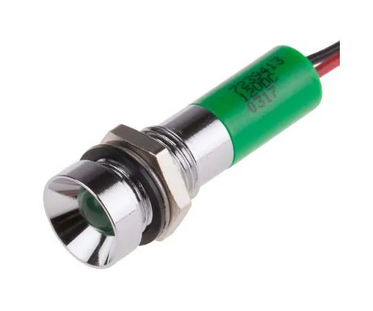 63-7761-18　RS PRO Green Indicator, 12 V dc, 8mm Mounting Hole Size, Lead Wires Termination, IP67　723-9413