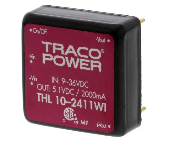 63-7773-28　TRACOPOWER THL 10WI 10W Isolated DC-DC Converter Through Hole, Voltage in 9 → 36 V dc, Voltage out 5V dc　THL 10-2411WI